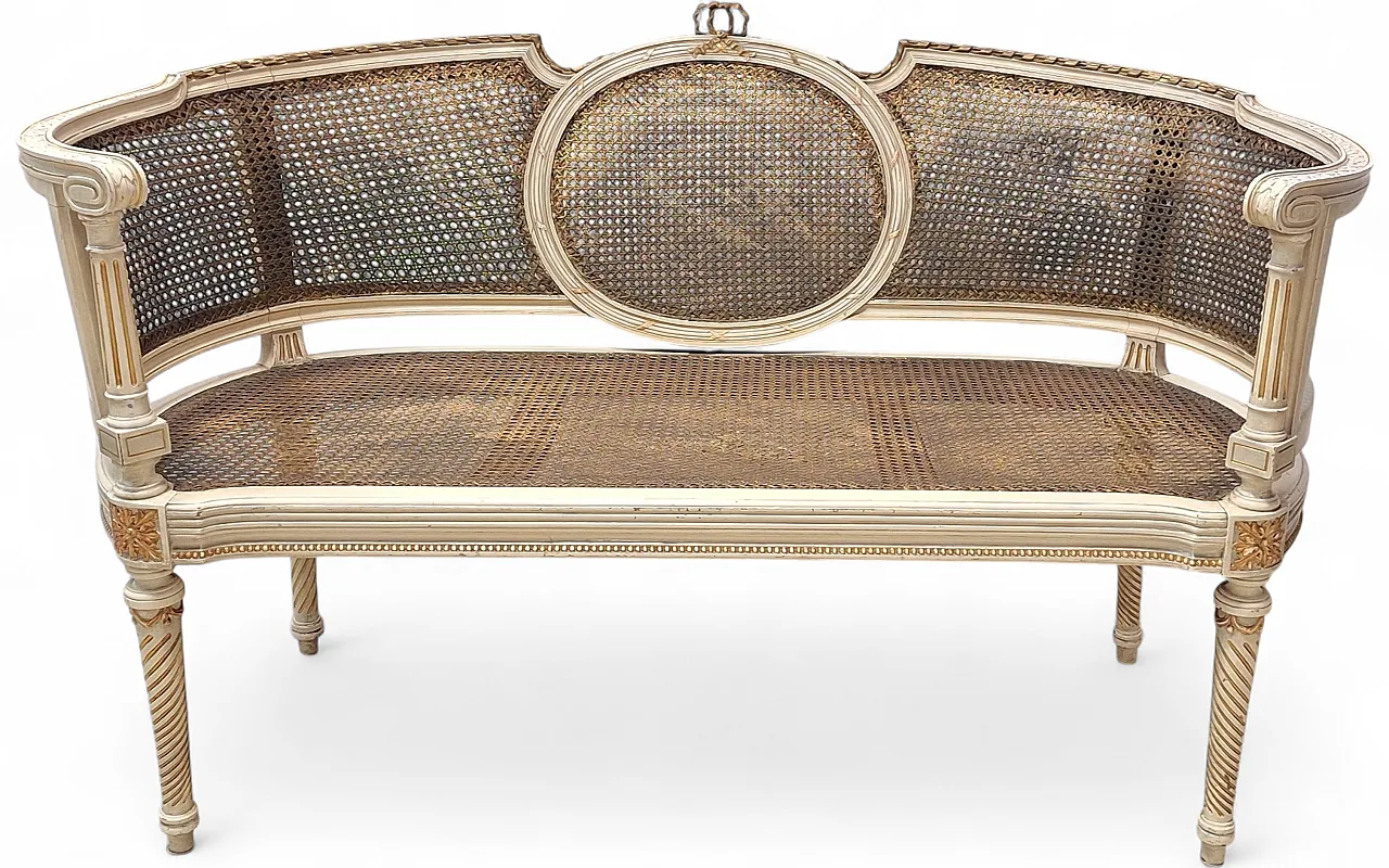 Vienna straw Louis XVI style curved bench, 19th century 16