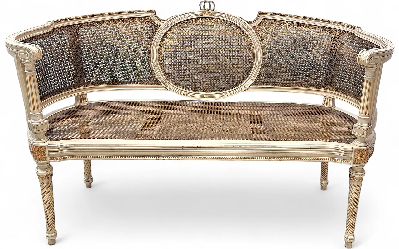 Vienna straw Louis XVI style curved bench, 19th century 17