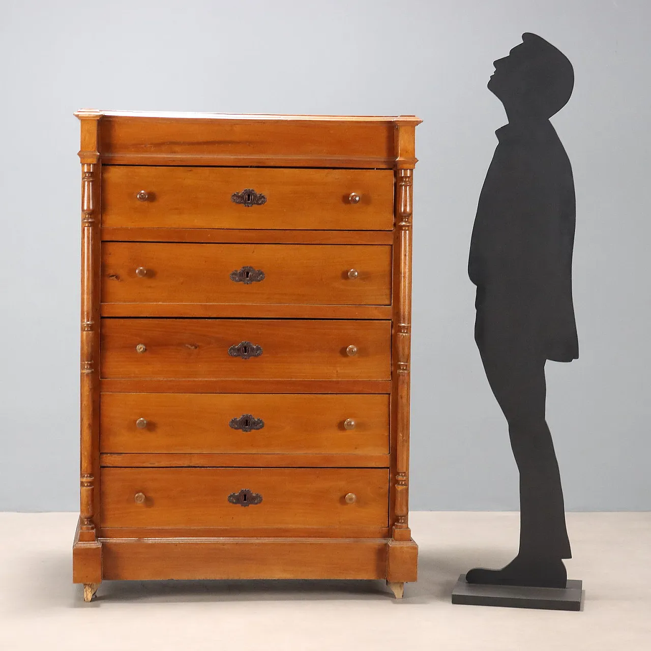 Cassettiera umbertina in noce e lamiera, primo '900 2