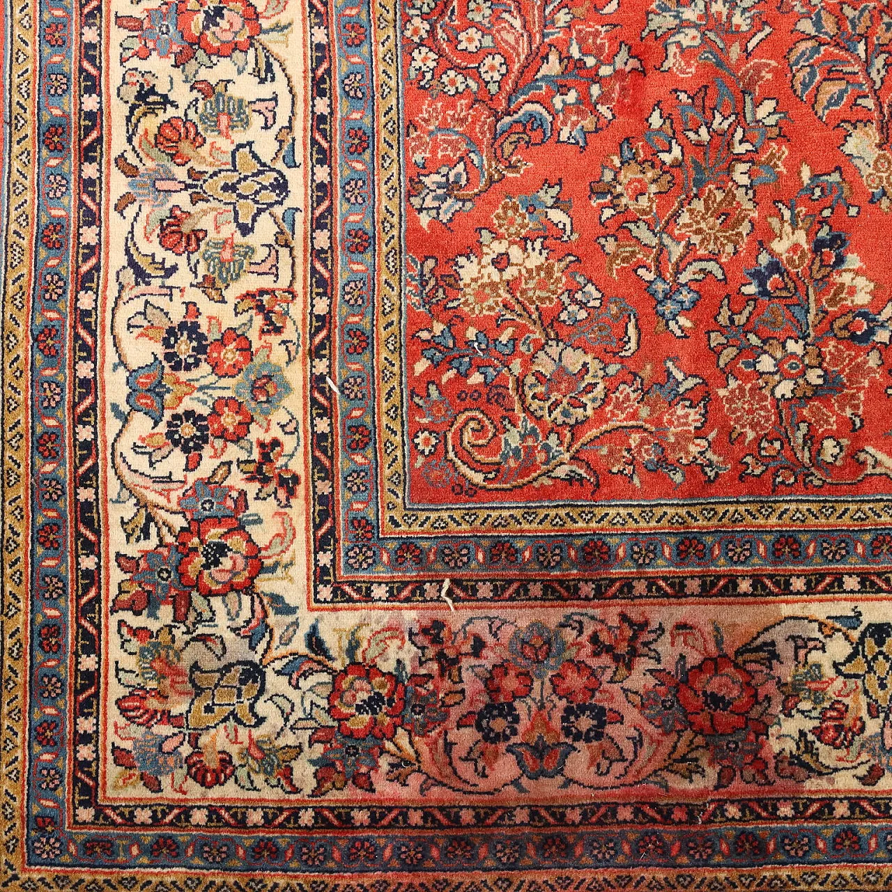 Tappeto Saruk in cotone e lana, nodo grosso, realizzato a mano, '900 5