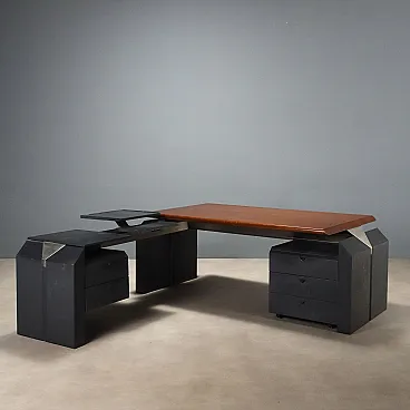 Scrivania con cassetti in noce e alluminio cromato, '900