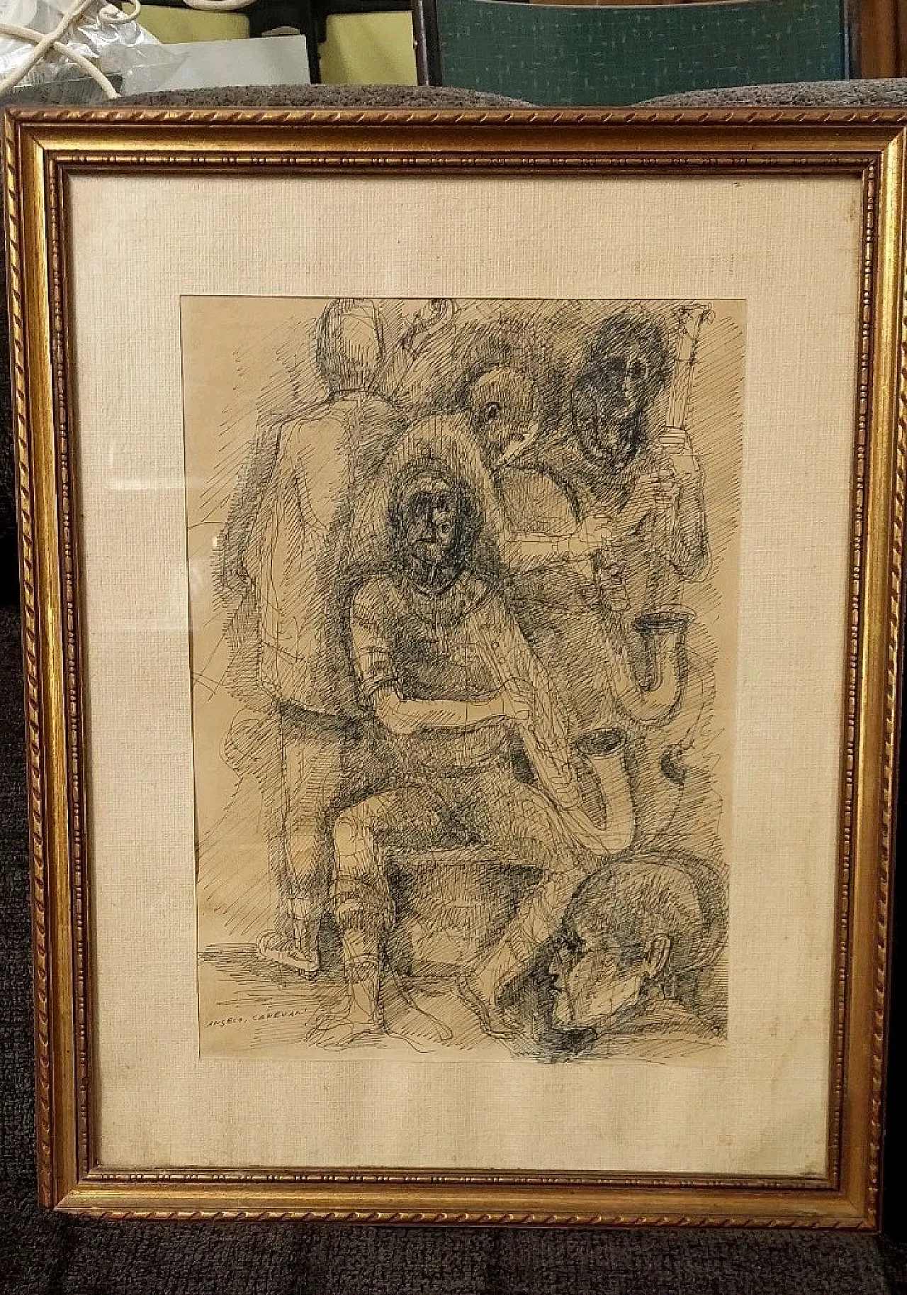 Figure di Angelo Canevari, disegno a china su carta, anni '60 1