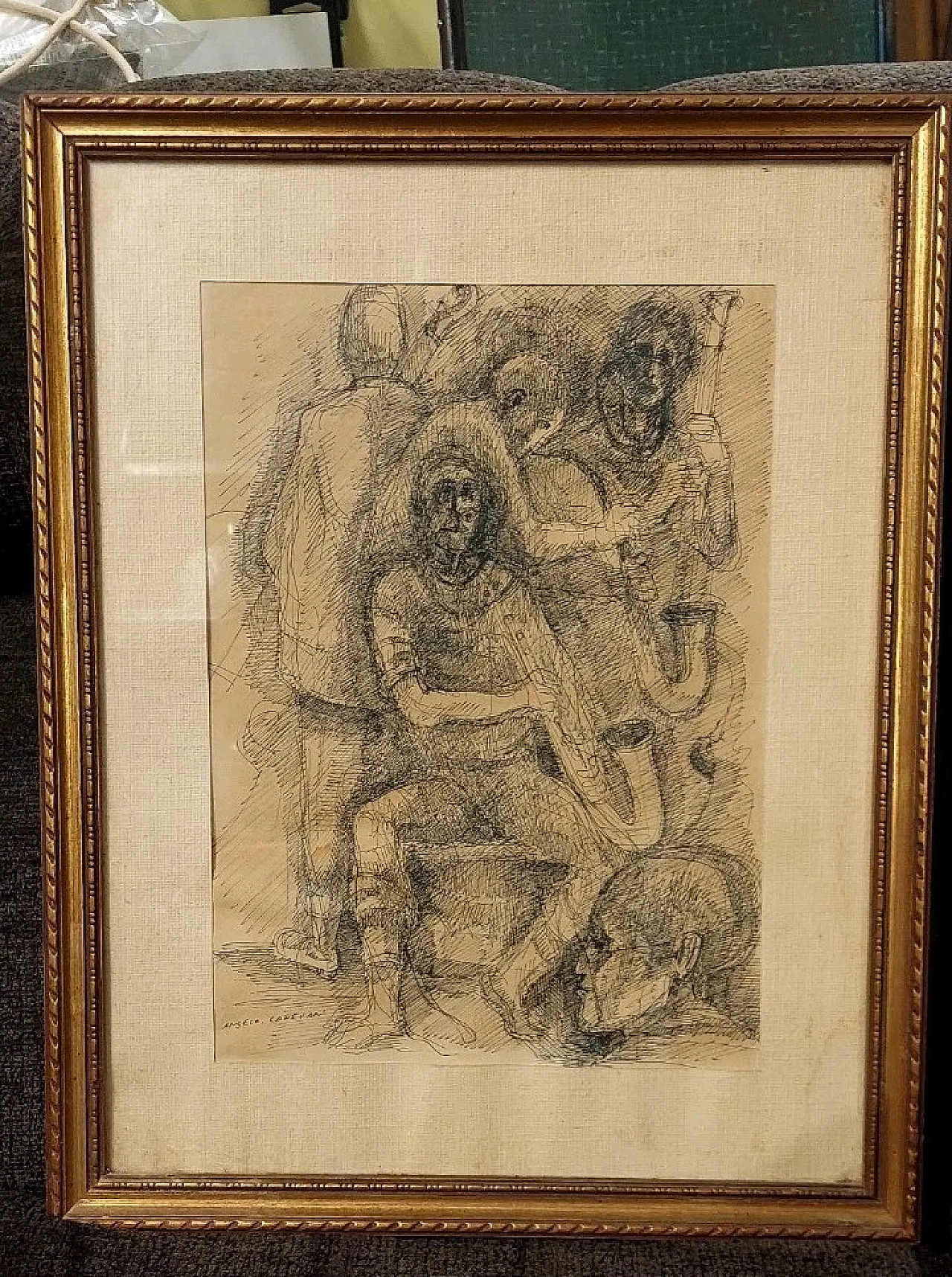 Figure di Angelo Canevari, disegno a china su carta, anni '60 2