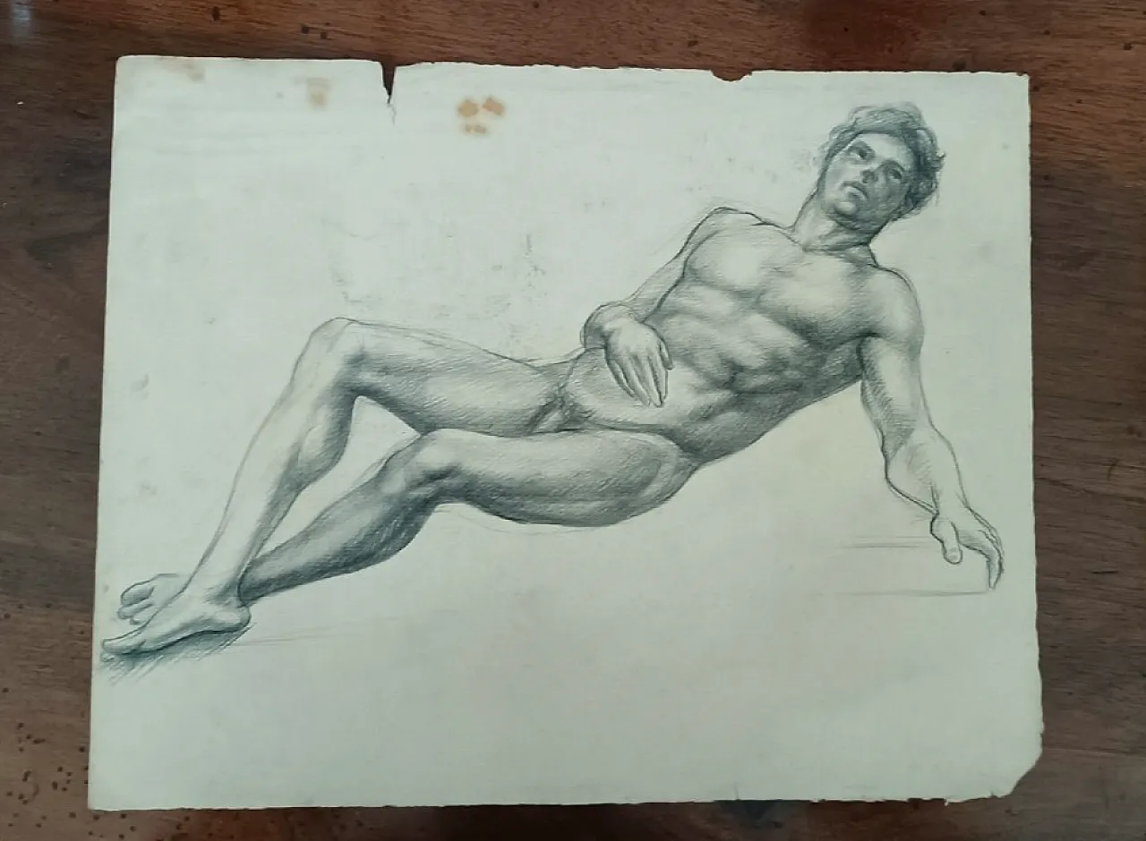 Nudo virile, disegno a matita su carta, fine '800 1