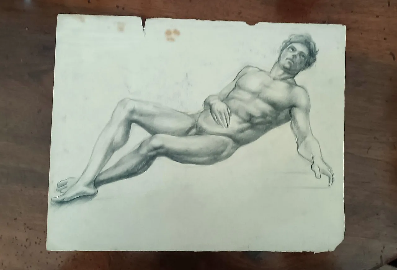 Nudo virile, disegno a matita su carta, fine '800 2