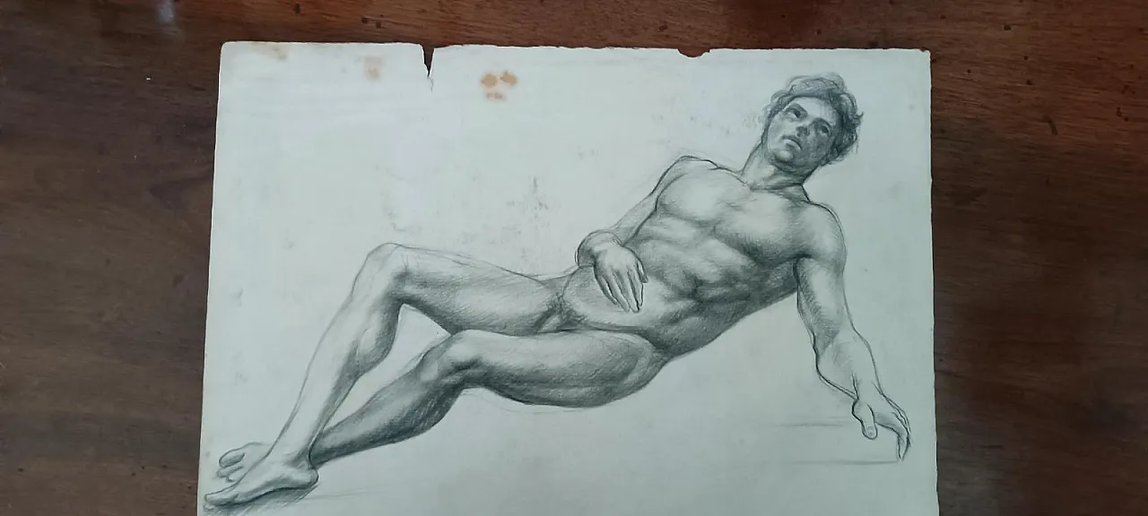 Nudo virile, disegno a matita su carta, fine '800 3