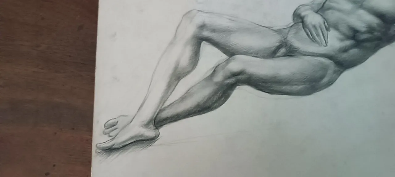 Nudo virile, disegno a matita su carta, fine '800 4