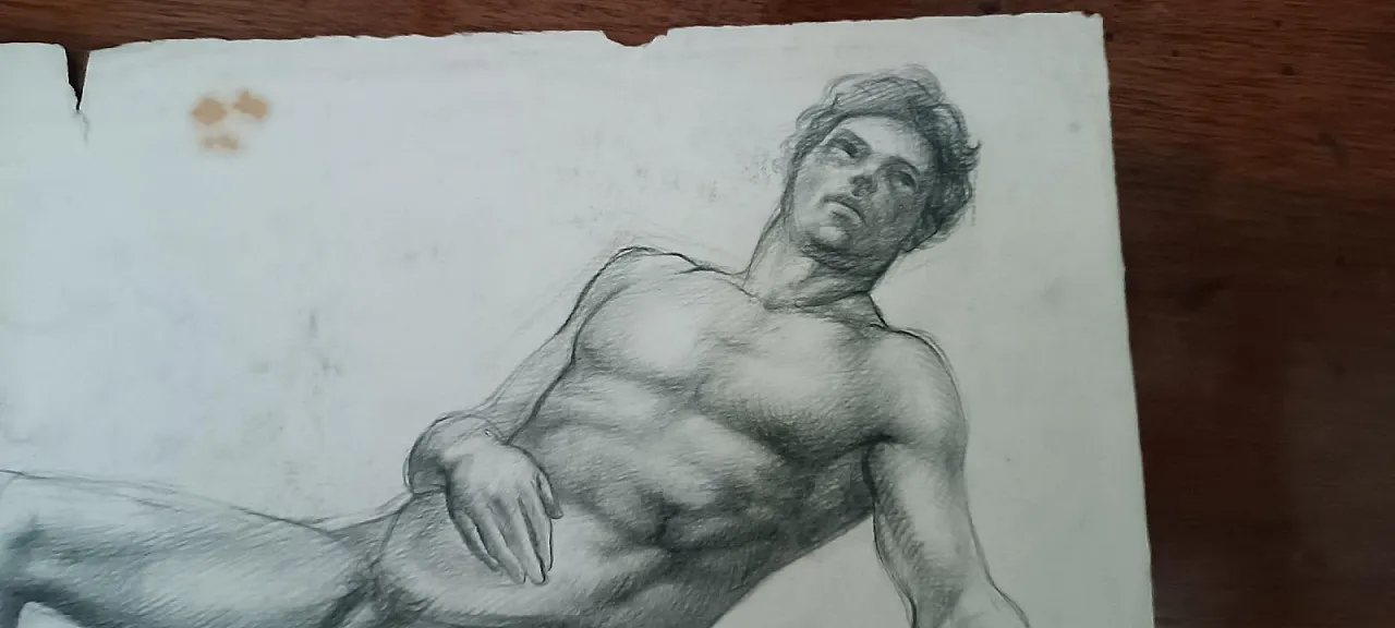 Nudo virile, disegno a matita su carta, fine '800 5