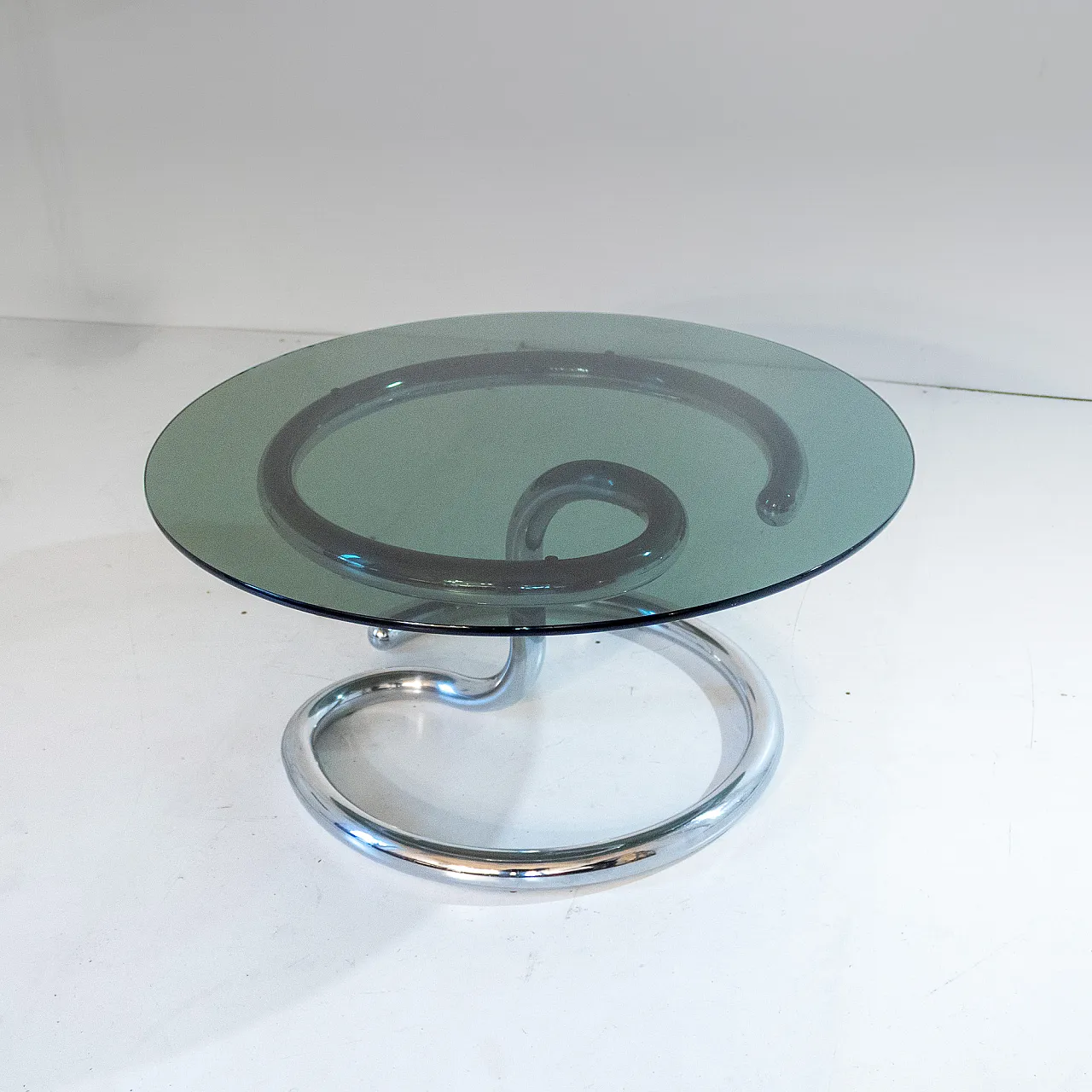 "Cobra" model coffee table by Giotto Stoppino, chromed metal and glass f 1