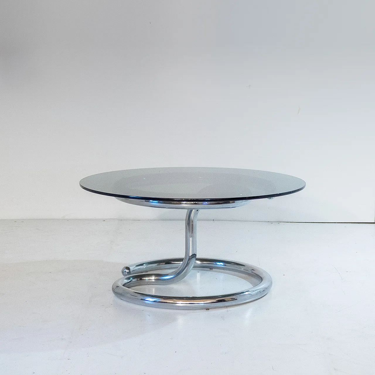 "Cobra" model coffee table by Giotto Stoppino, chromed metal and glass f 4