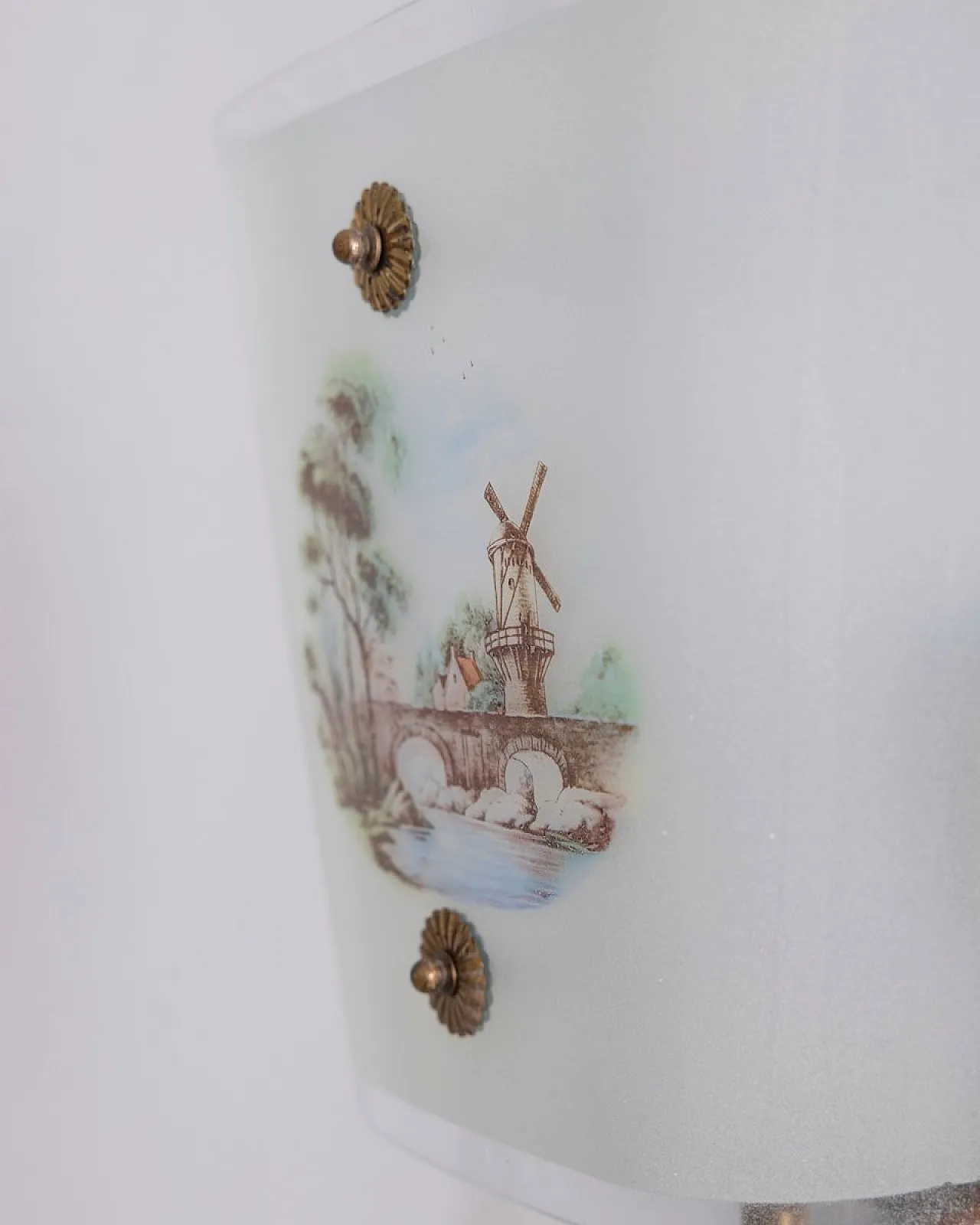 Lampada a sospensione in vetro decorato, anni '50 6