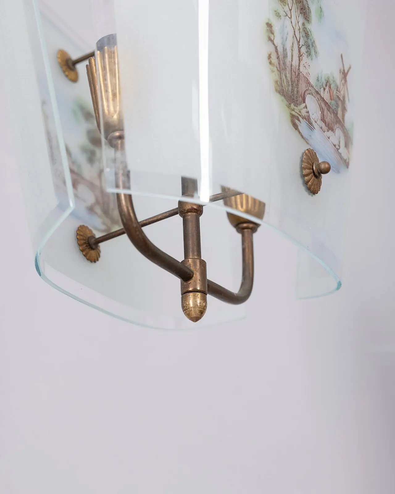 Lampada a sospensione in vetro decorato, anni '50 9