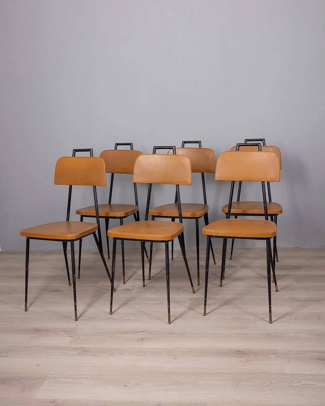 6 Sedie in metallo e pelle, anni '60 1