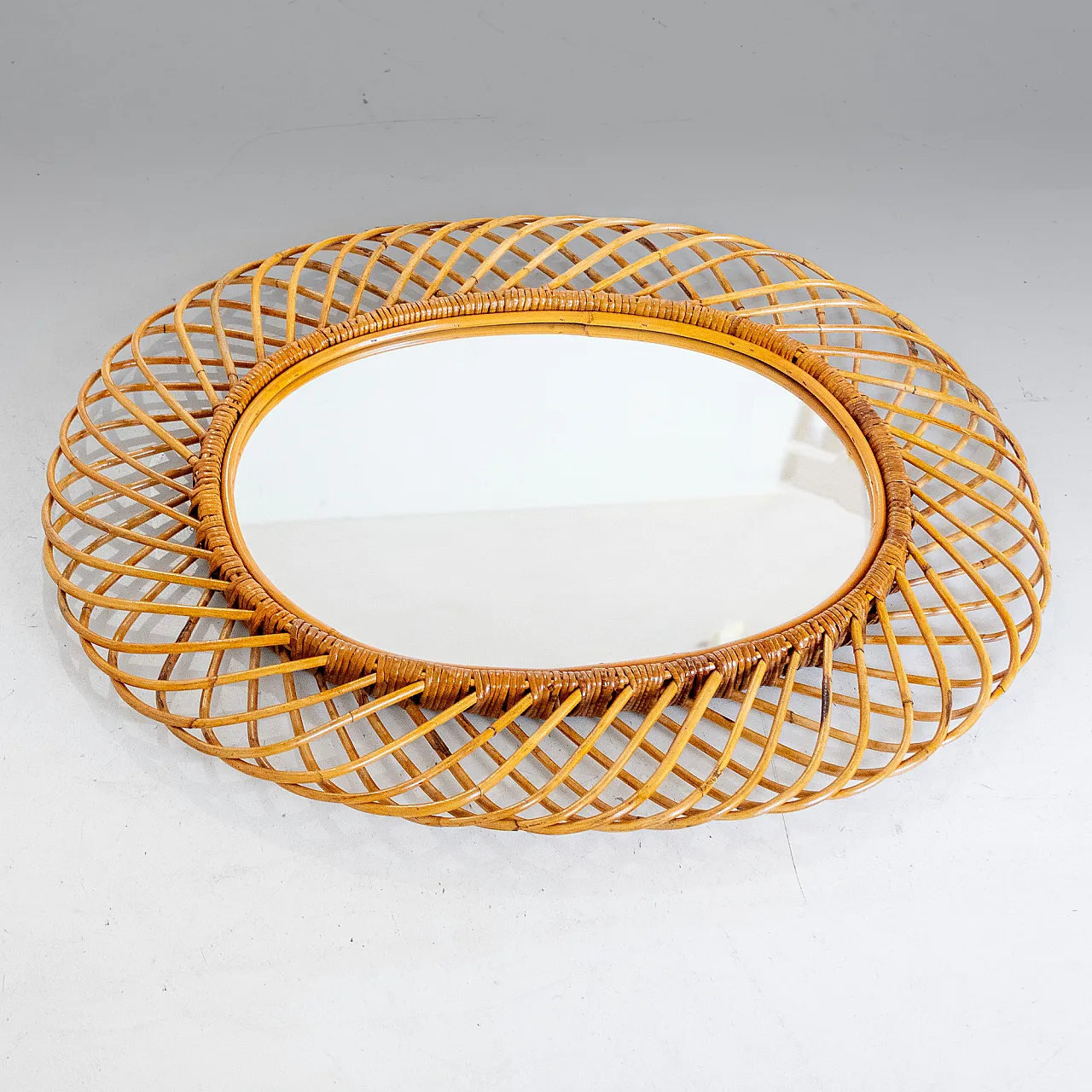 Specchio "Sunburst" nello stile di Bonacina in bamboo, anni '60 11