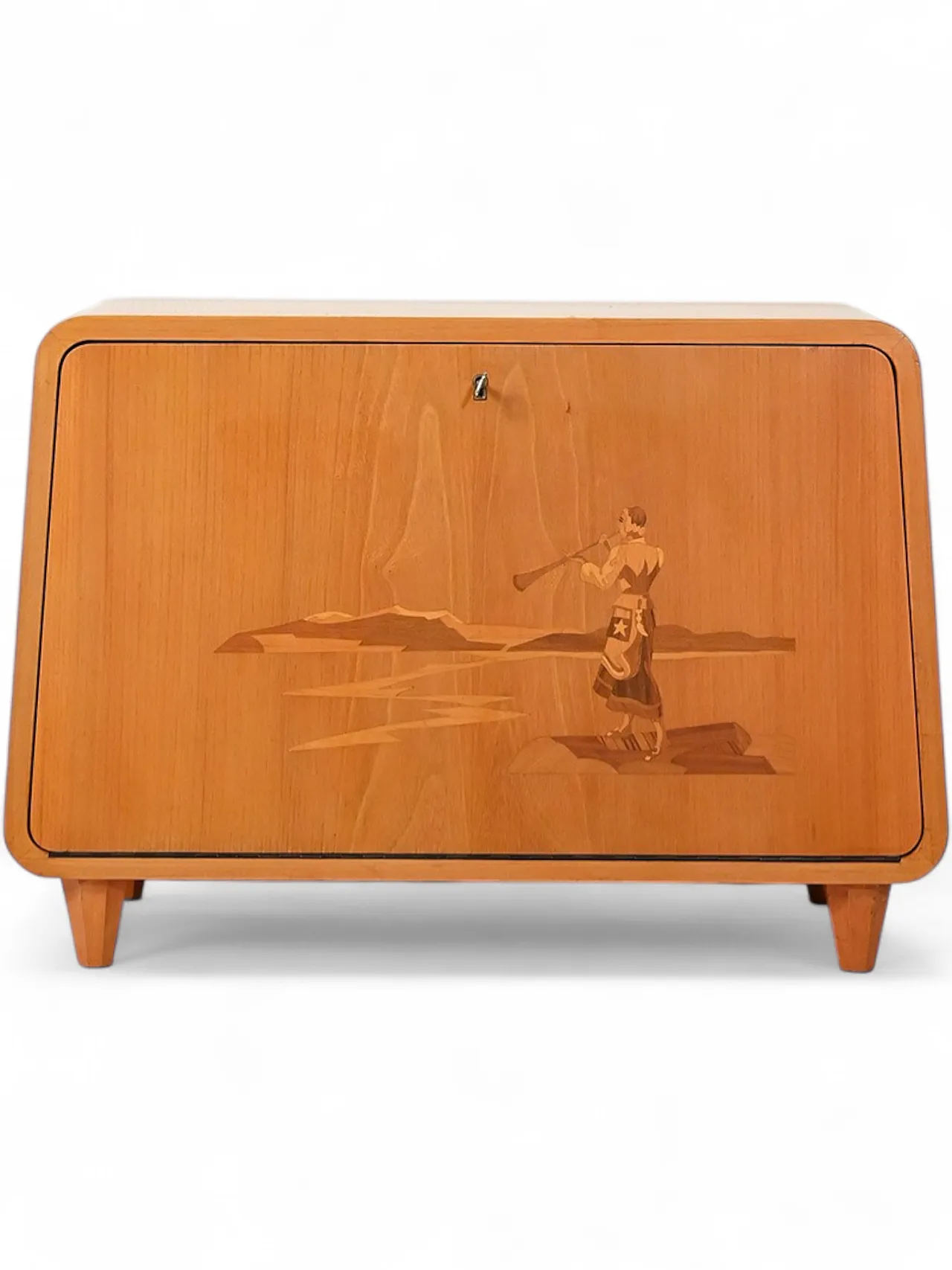 Cabinet scandinavo in olmo intarsiato, anni '40 13