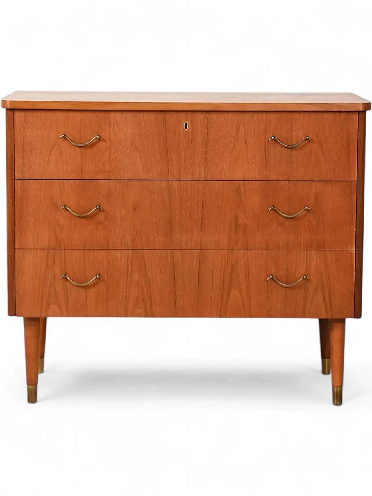 Scandinavian chest of drawers in teak with brass inserts, 1950s 9