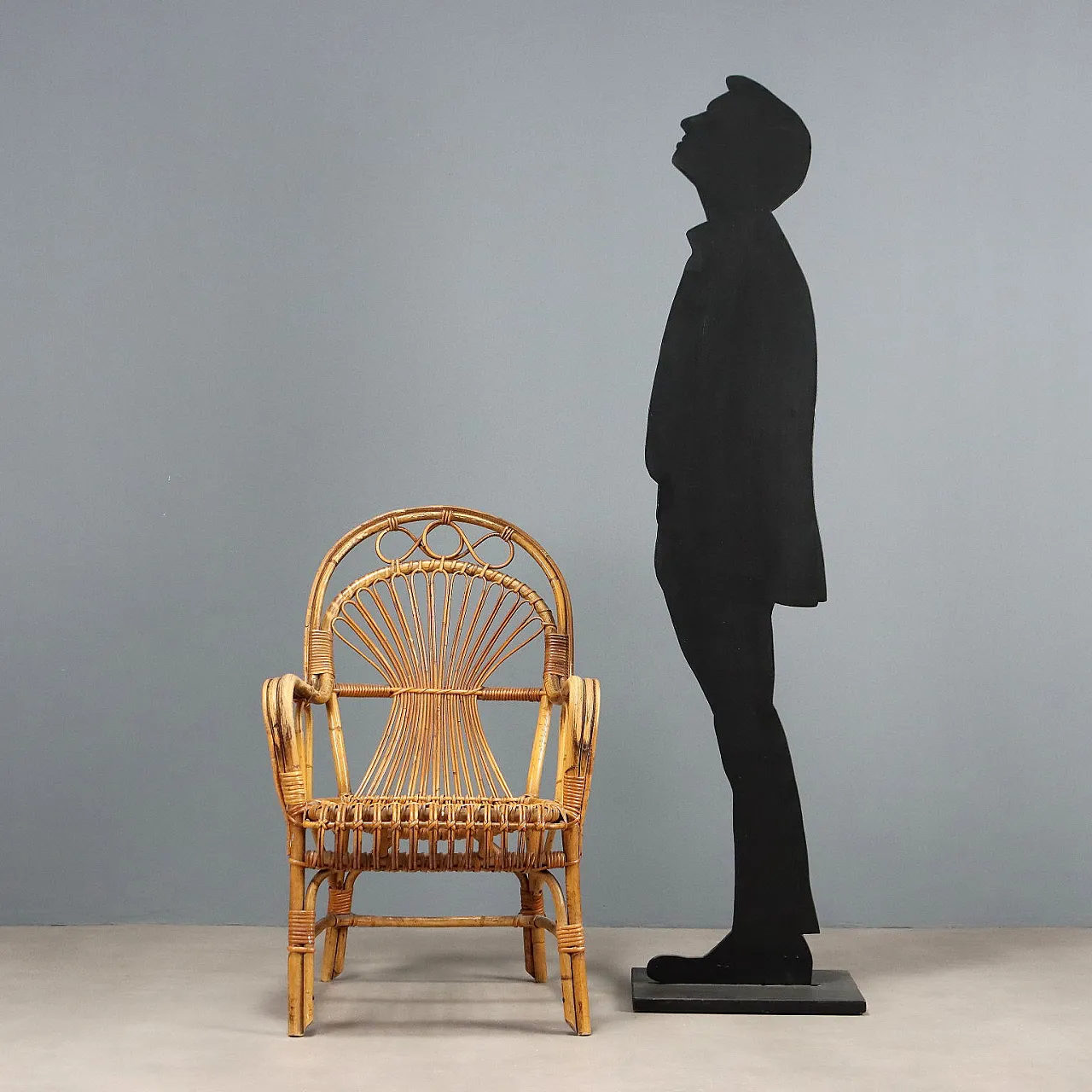 Chair with armrests and high backrest in bamboo, 20th century 2