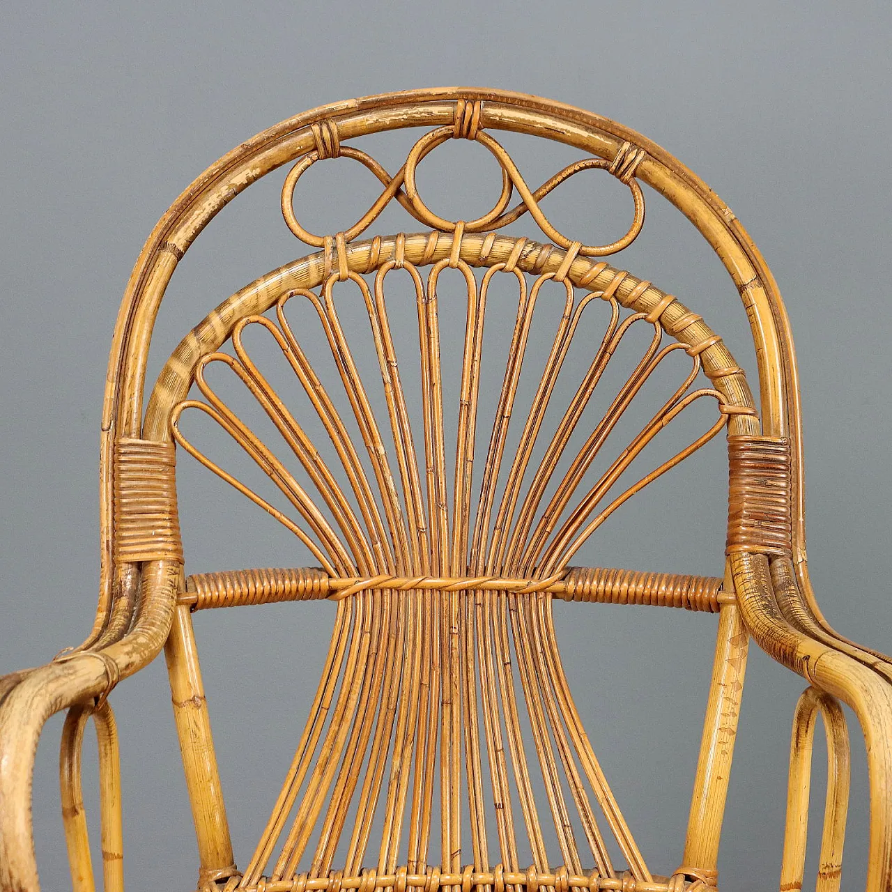 Chair with armrests and high backrest in bamboo, 20th century 3
