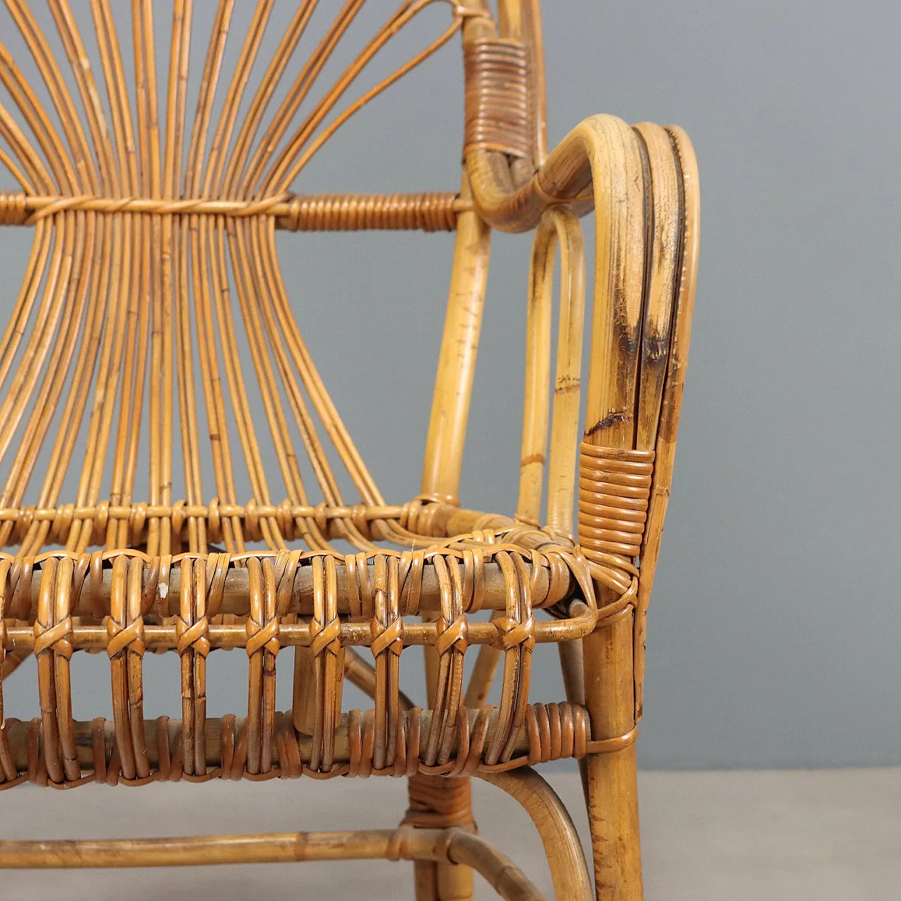 Chair with armrests and high backrest in bamboo, 20th century 4