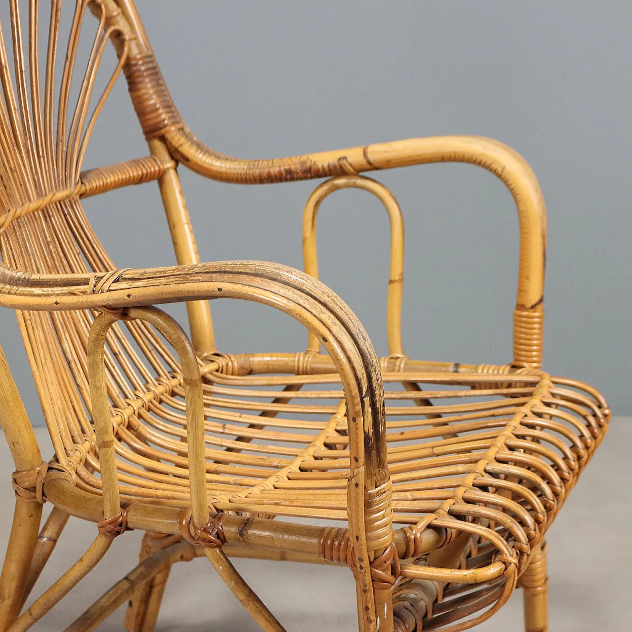 Chair with armrests and high backrest in bamboo, 20th century 5
