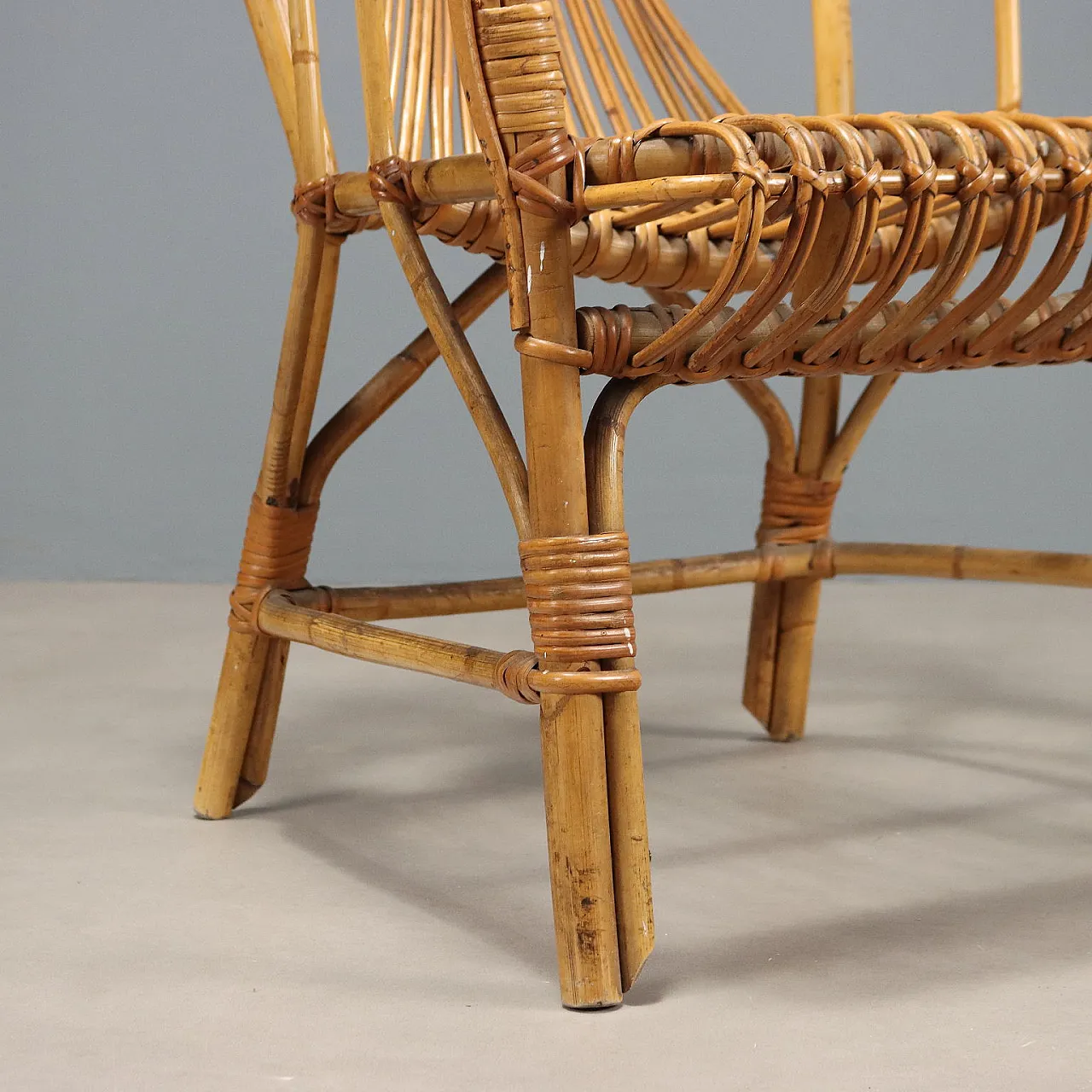 Chair with armrests and high backrest in bamboo, 20th century 6