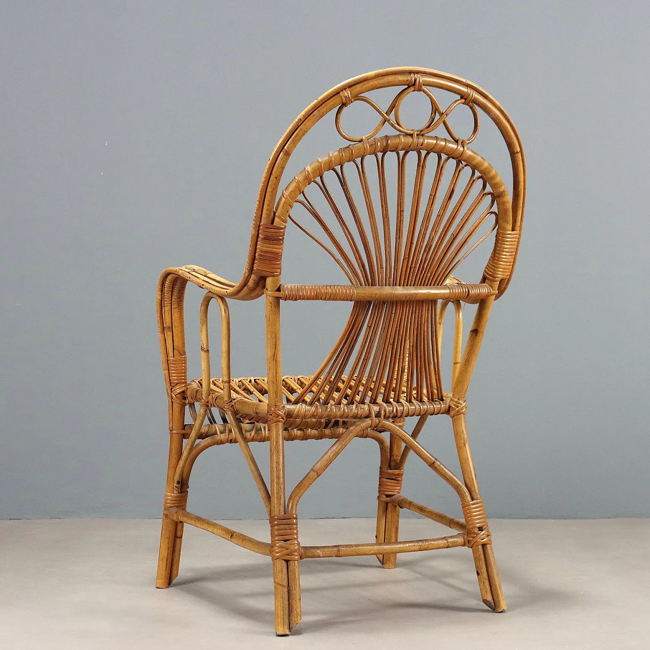 Chair with armrests and high backrest in bamboo, 20th century 8