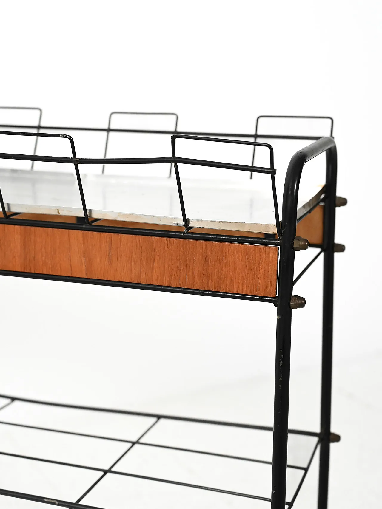 Scandinavian flower holder in black metal and teak 6