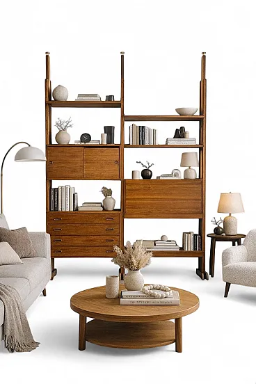 Modular wooden bookcase, Italy, 1960s