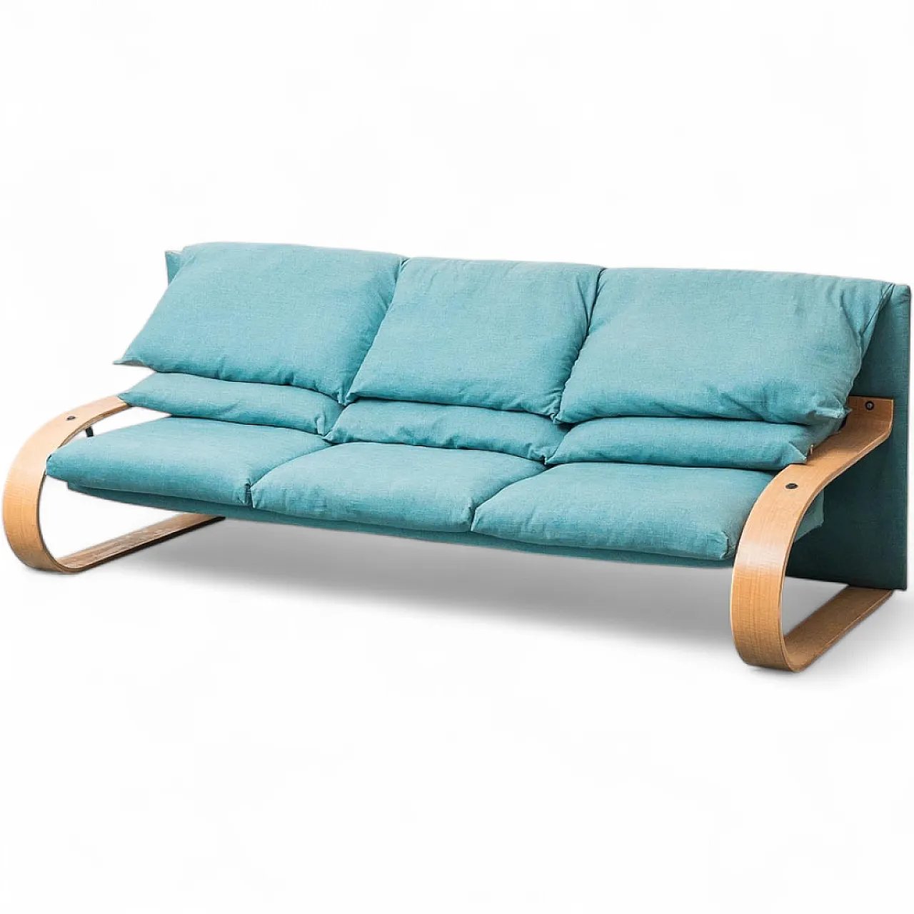 3-seater sofa in light blue fabric in Alvar Aalto style, 1970s 10