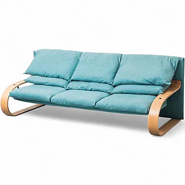 3-seater sofa in light blue fabric in Alvar Aalto style, 1970s