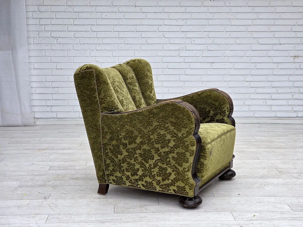 Danish relax chair, velour, oak wood, 1950s 1