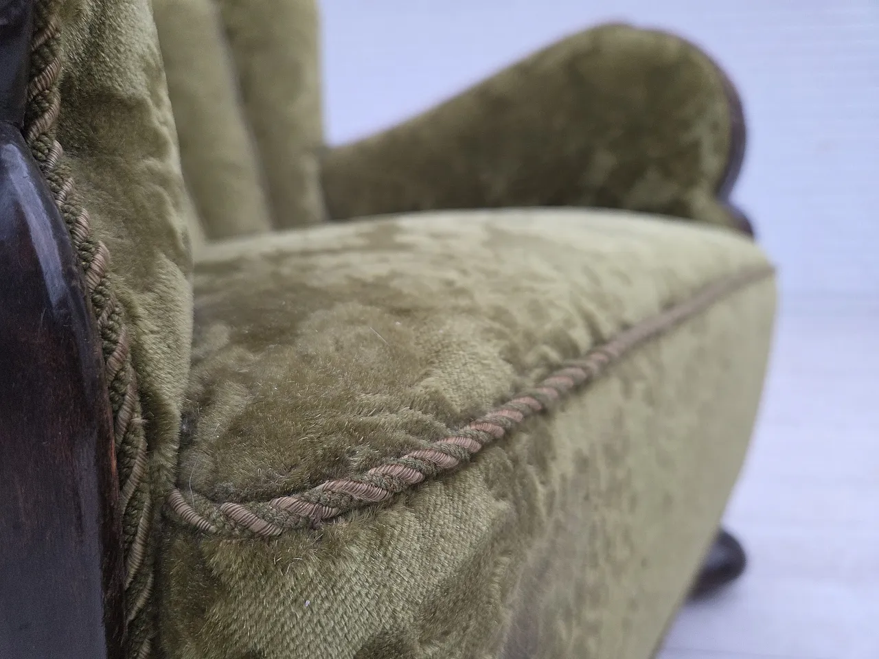 Danish relax chair, velour, oak wood, 1950s 4