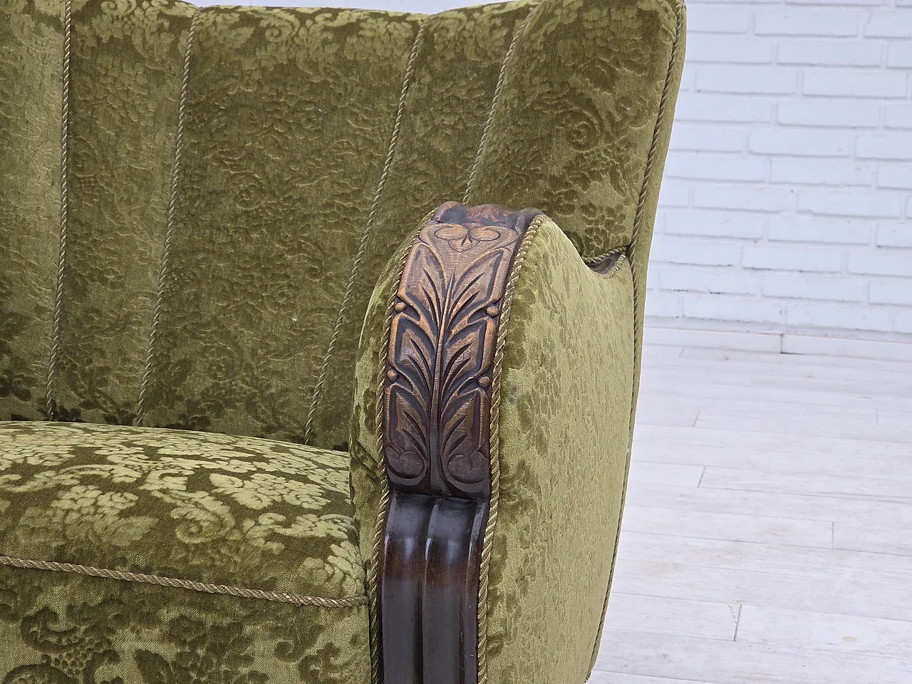 Danish relax chair, velour, oak wood, 1950s 7