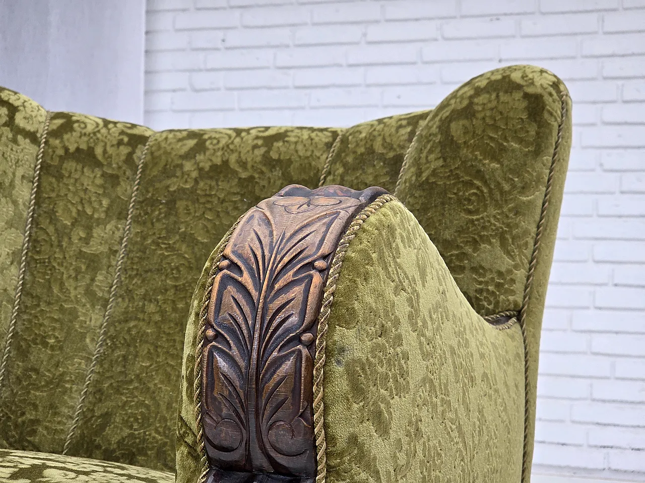 Danish relax chair, velour, oak wood, 1950s 8