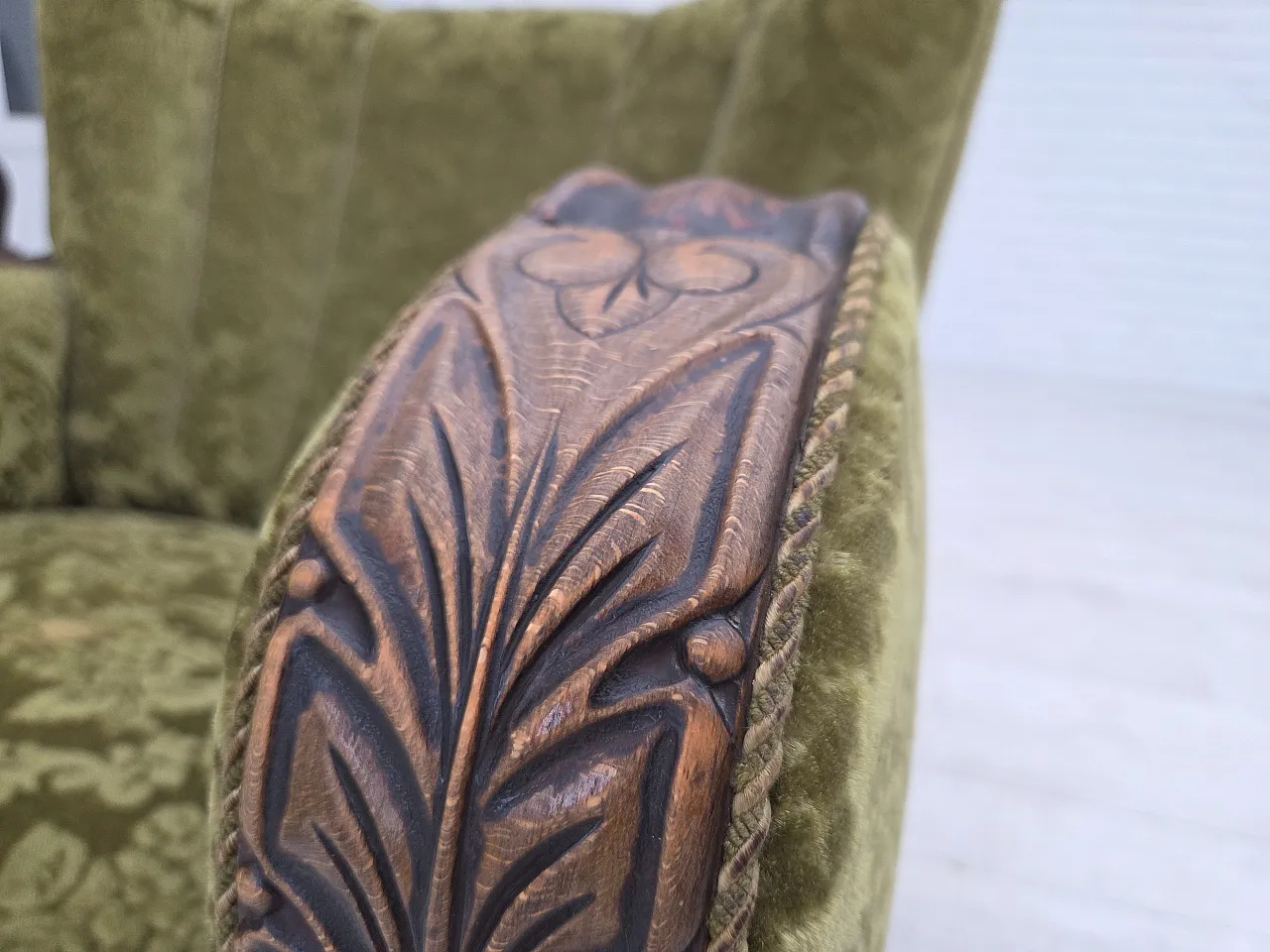 Danish relax chair, velour, oak wood, 1950s 9