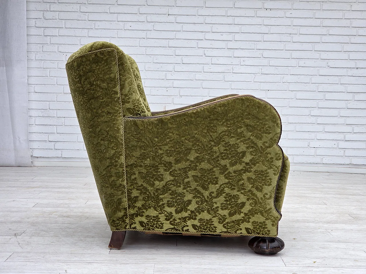 Danish relax chair, velour, oak wood, 1950s 10