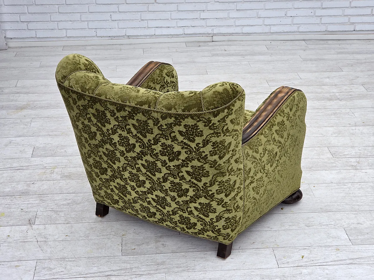 Danish relax chair, velour, oak wood, 1950s 11