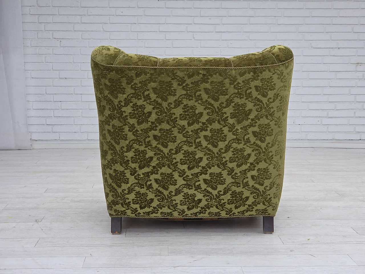 Danish relax chair, velour, oak wood, 1950s 12