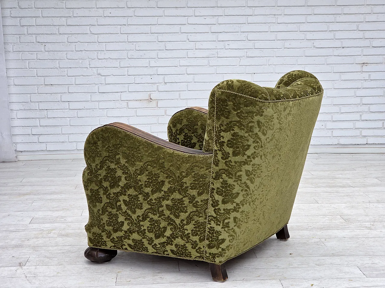 Danish relax chair, velour, oak wood, 1950s 14