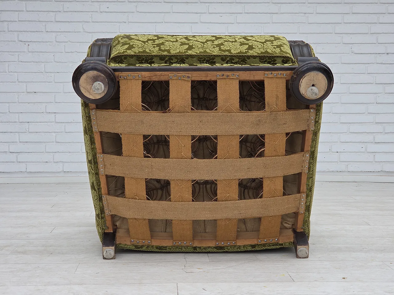 Danish relax chair, velour, oak wood, 1950s 17