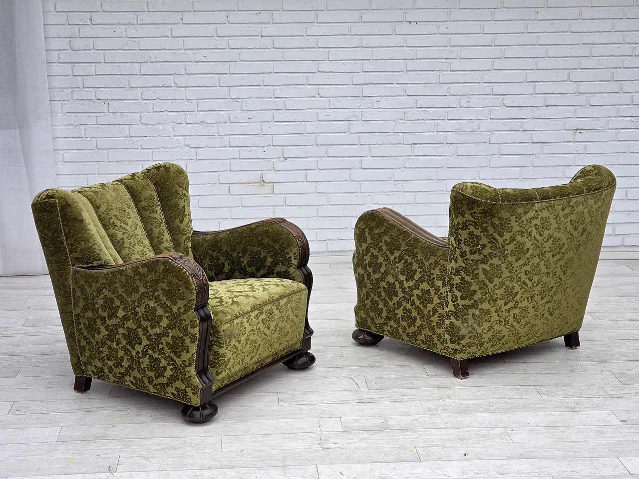 Danish relax chair, velour, oak wood, 1950s 20