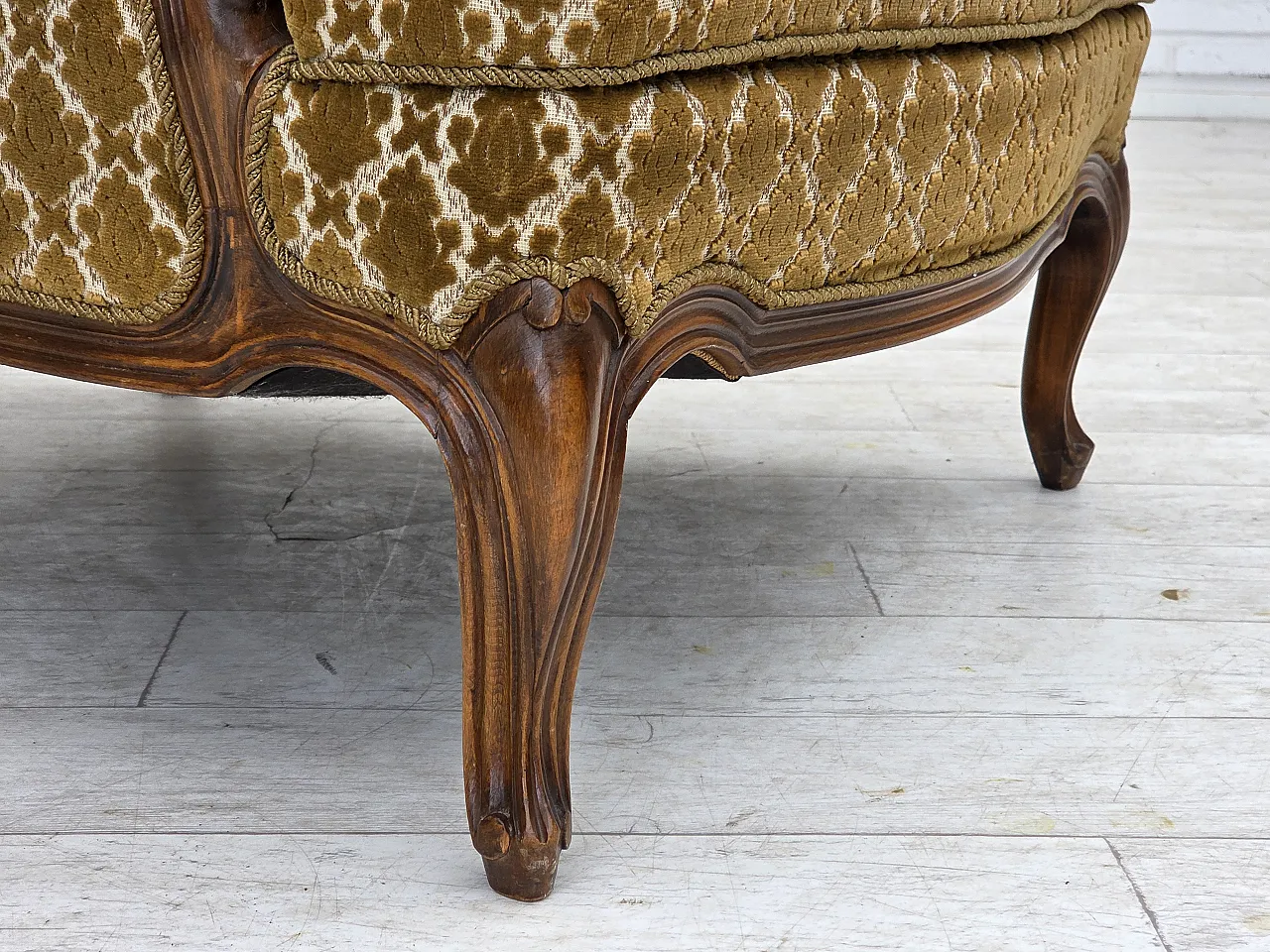 Poltrona relax danese, in velluto,  frassino intagliato, anni '50 4