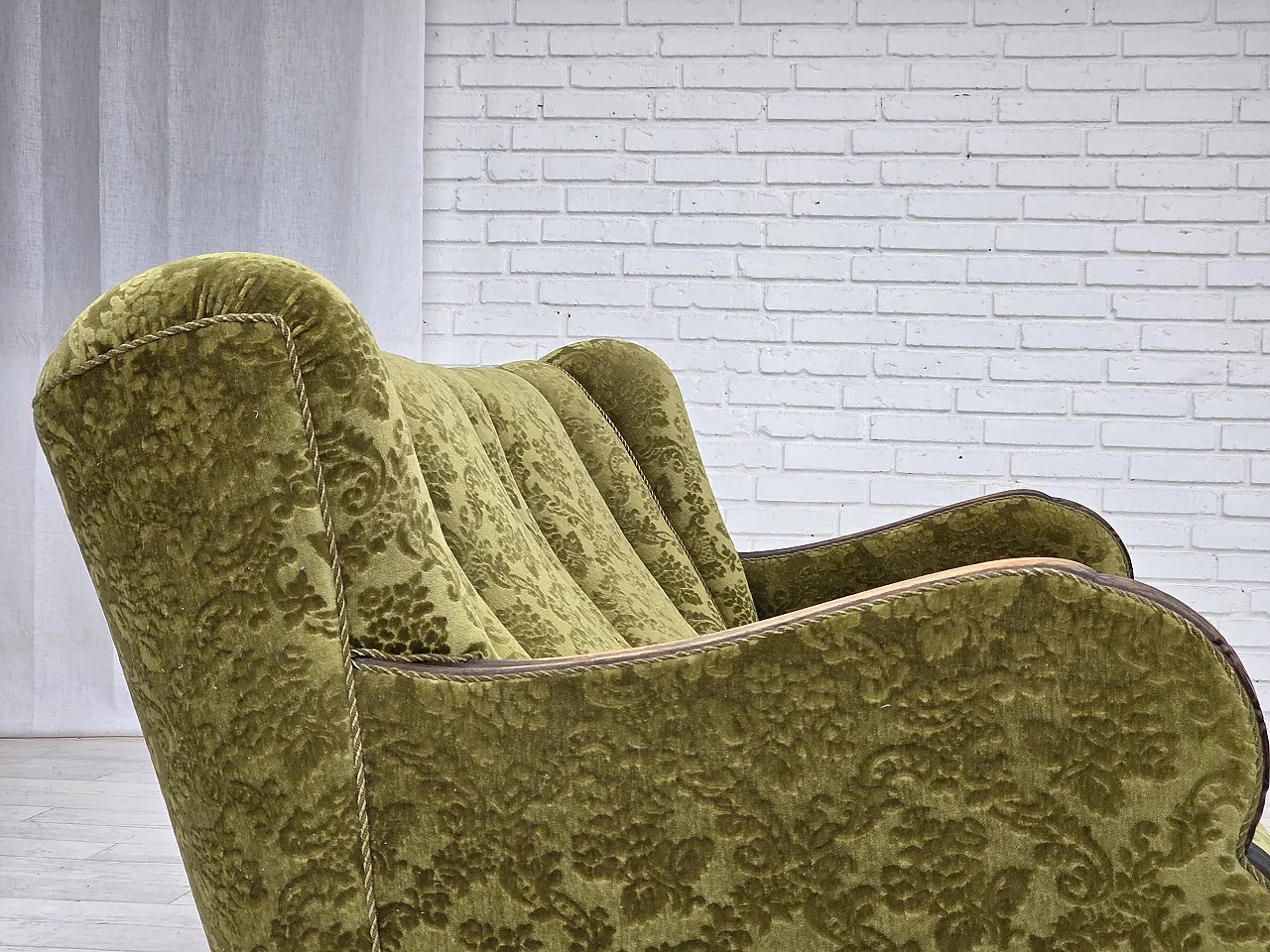 Danish 3-seater sofa, velour, carved oak wood, 1960s 12