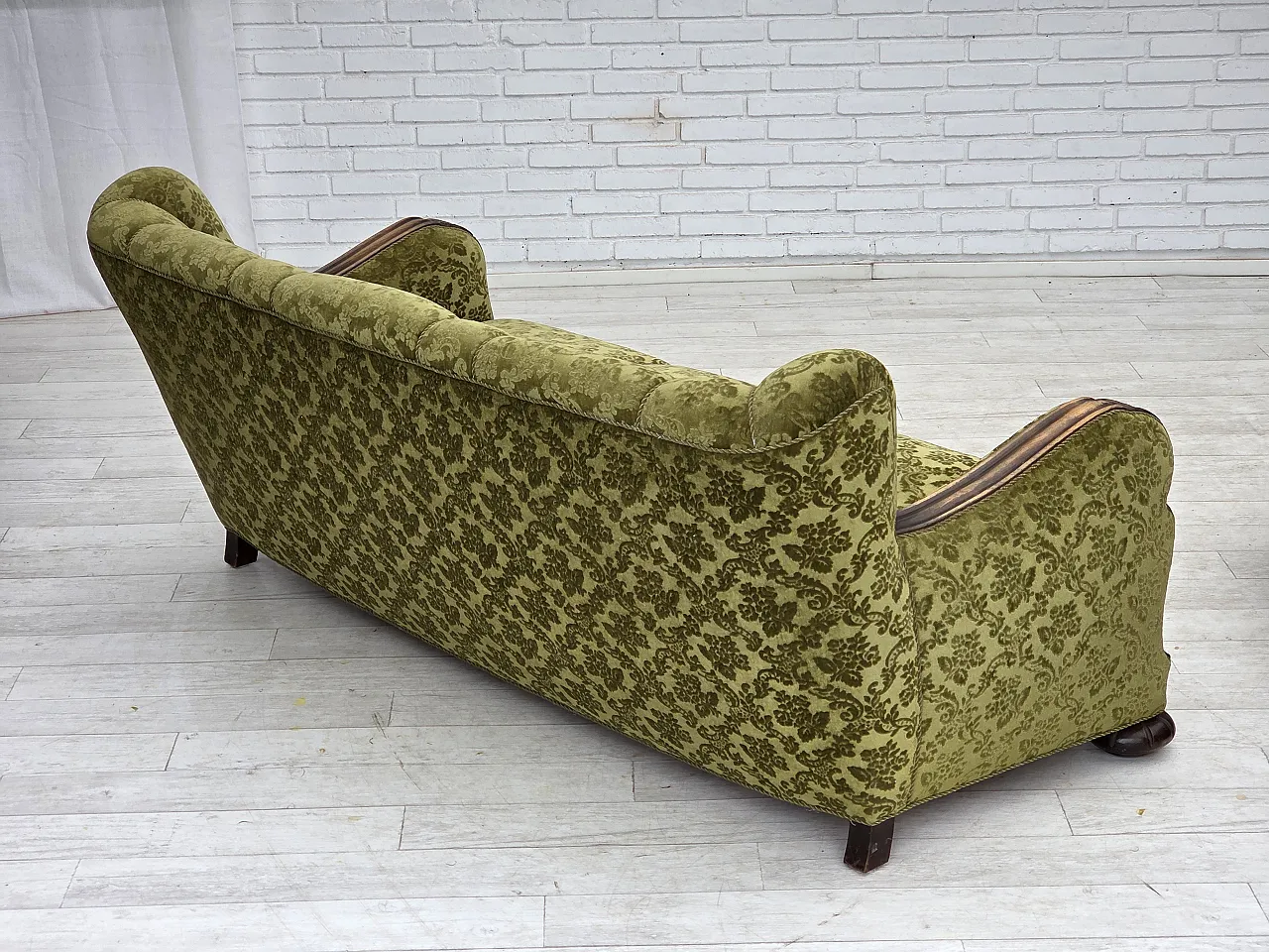 Danish 3-seater sofa, velour, carved oak wood, 1960s 13