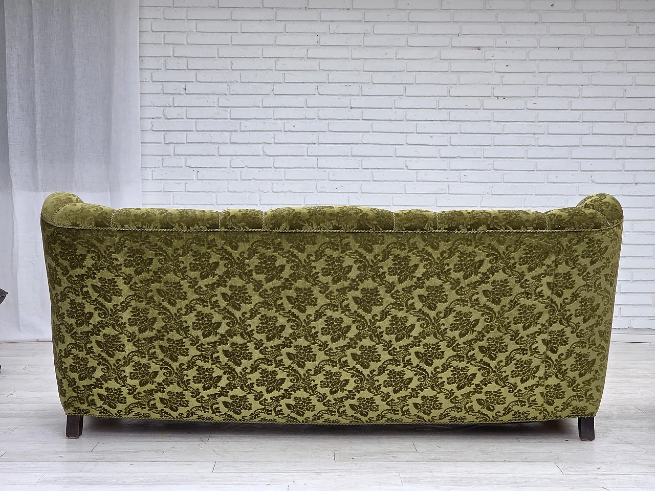 Danish 3-seater sofa, velour, carved oak wood, 1960s 15