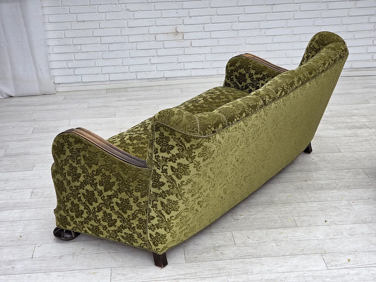 Danish 3-seater sofa, velour, carved oak wood, 1960s 16