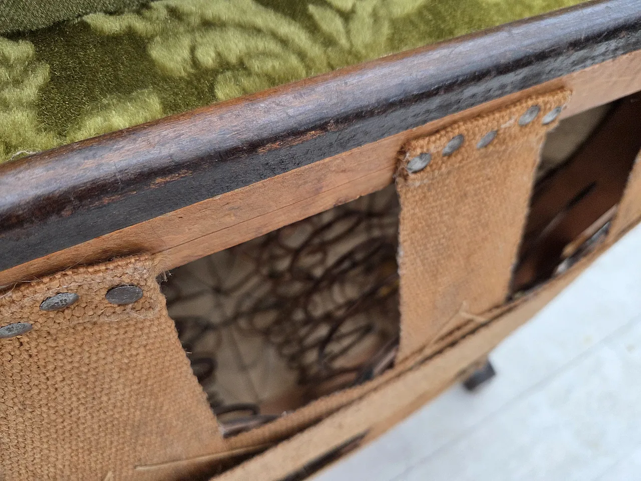 Danish 3-seater sofa, velour, carved oak wood, 1960s 20