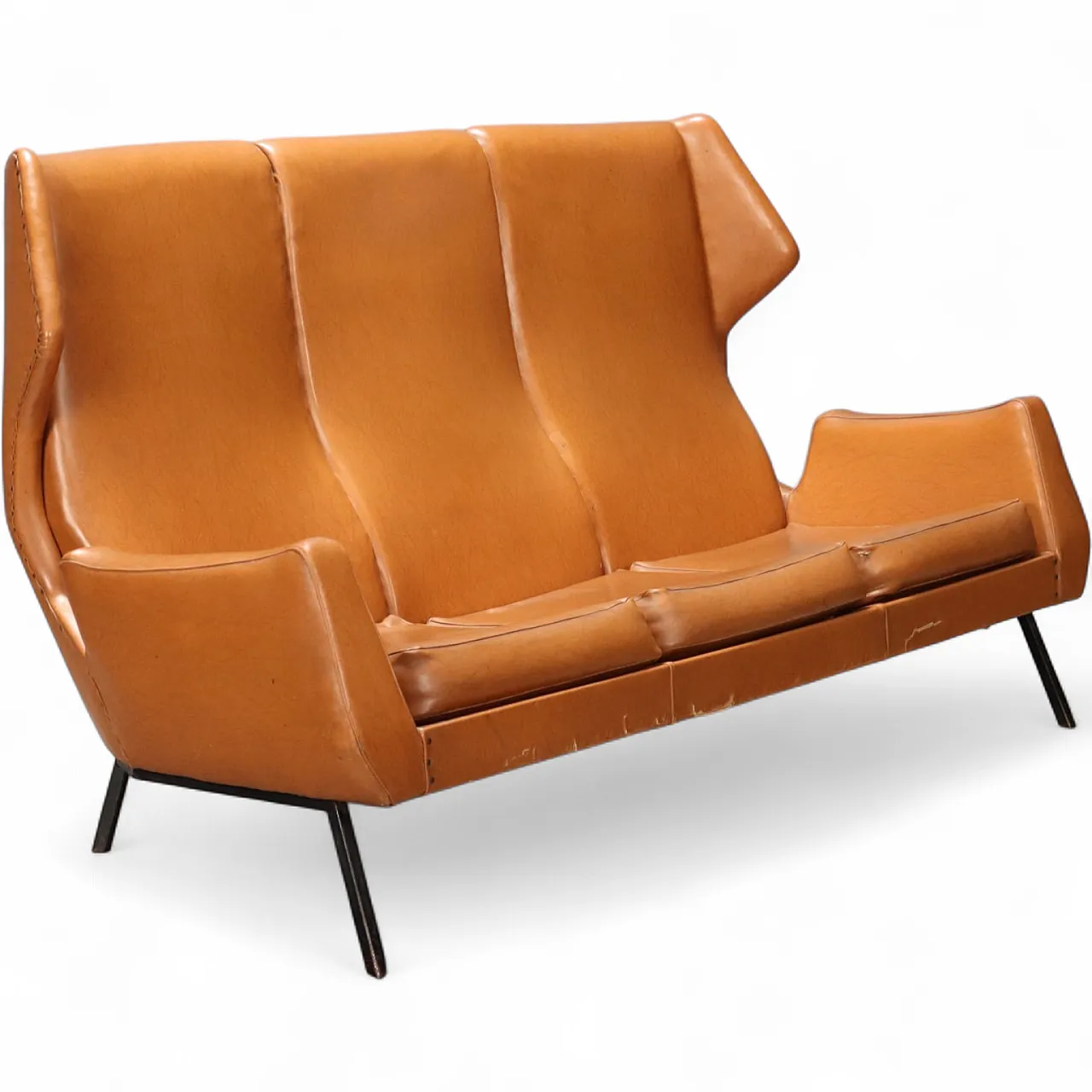 Divano a tre posti in espanso, skai e metallo smaltato, '900 11