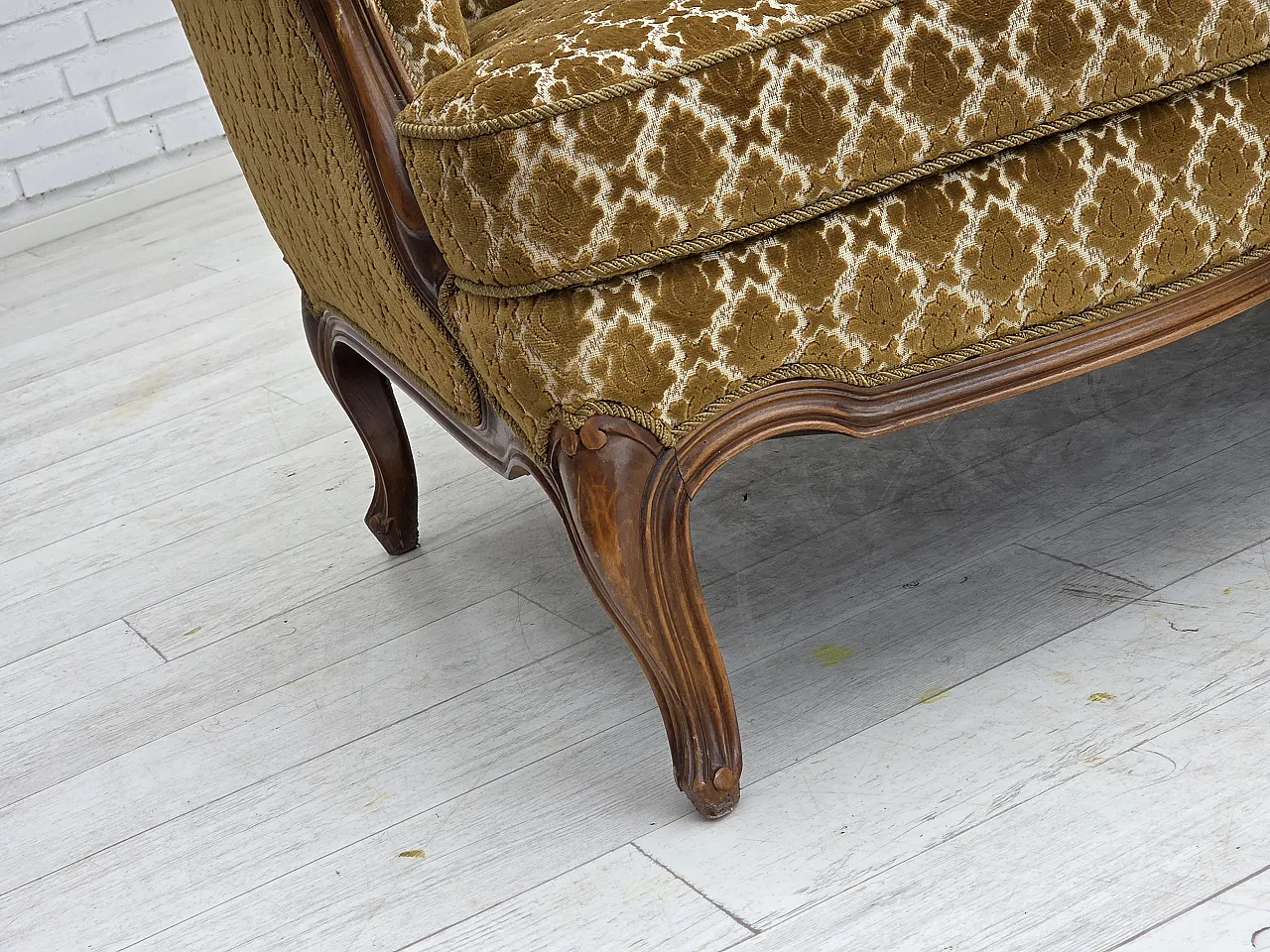 Danish 3-seater sofa, velour, carved ash wood, 1950s 2