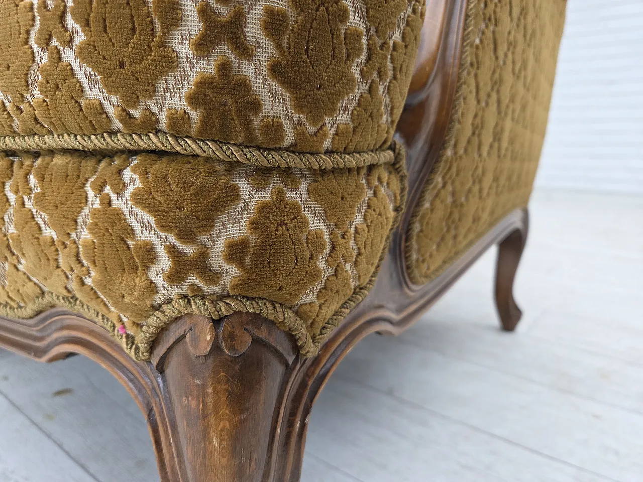 Danish 3-seater sofa, velour, carved ash wood, 1950s 4